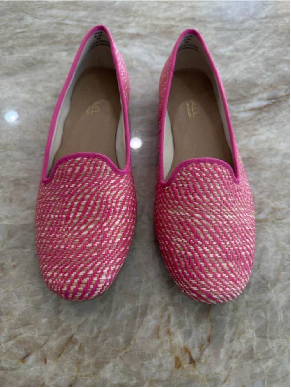 Women's Michael Shannon Pink & Beige Woven Flats Size 8, woven raffia like upper